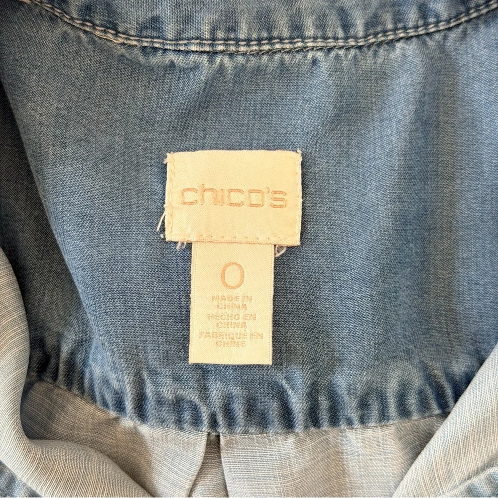 Chico's Light Blue Tie-Front Denim Button-Down - Picture 8 of 12